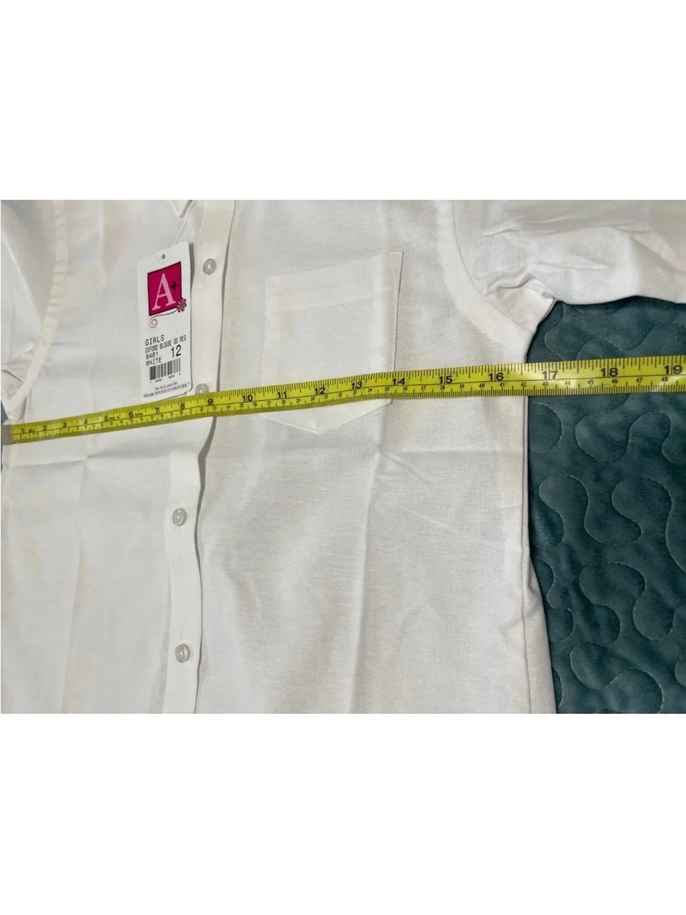 A+ School Apparel Uniform Girls Oxford Blouse Shirt SZ 12 SS White Button Collar